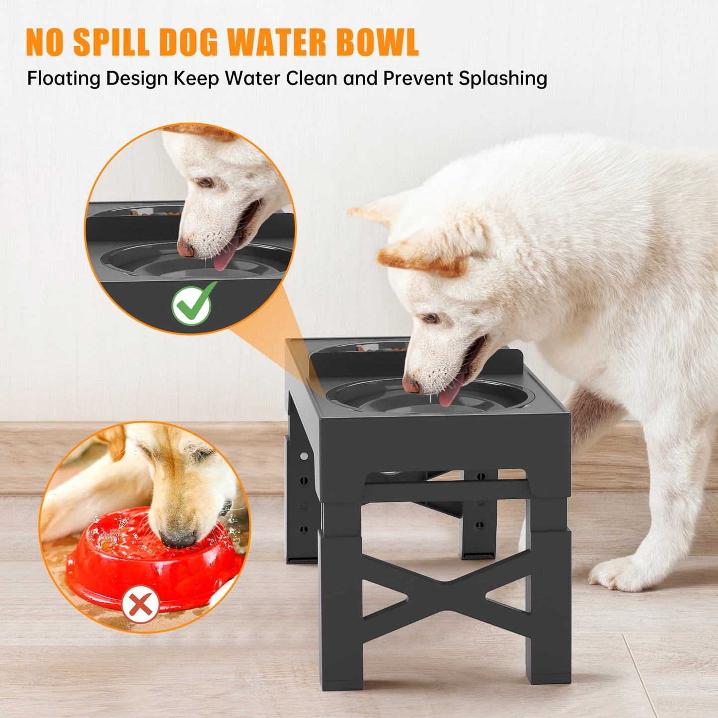 Dog Bowls Slow Feeder, 5 Height Adjustable Raised Dog Bowl Stand No Spill Dog Water Bowl Dispenser, Anti-Slip Dog Food and Water Bowl for Small Medium Large Dogs, Cats and Pets