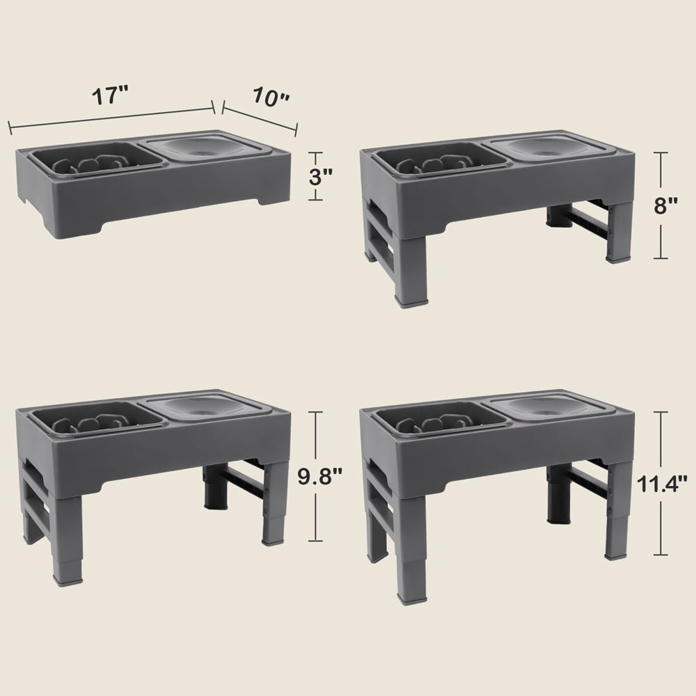 Dog Bowls with Slow Feeder, Adjust 4 Heights for Small Medium Large Dogs, Black