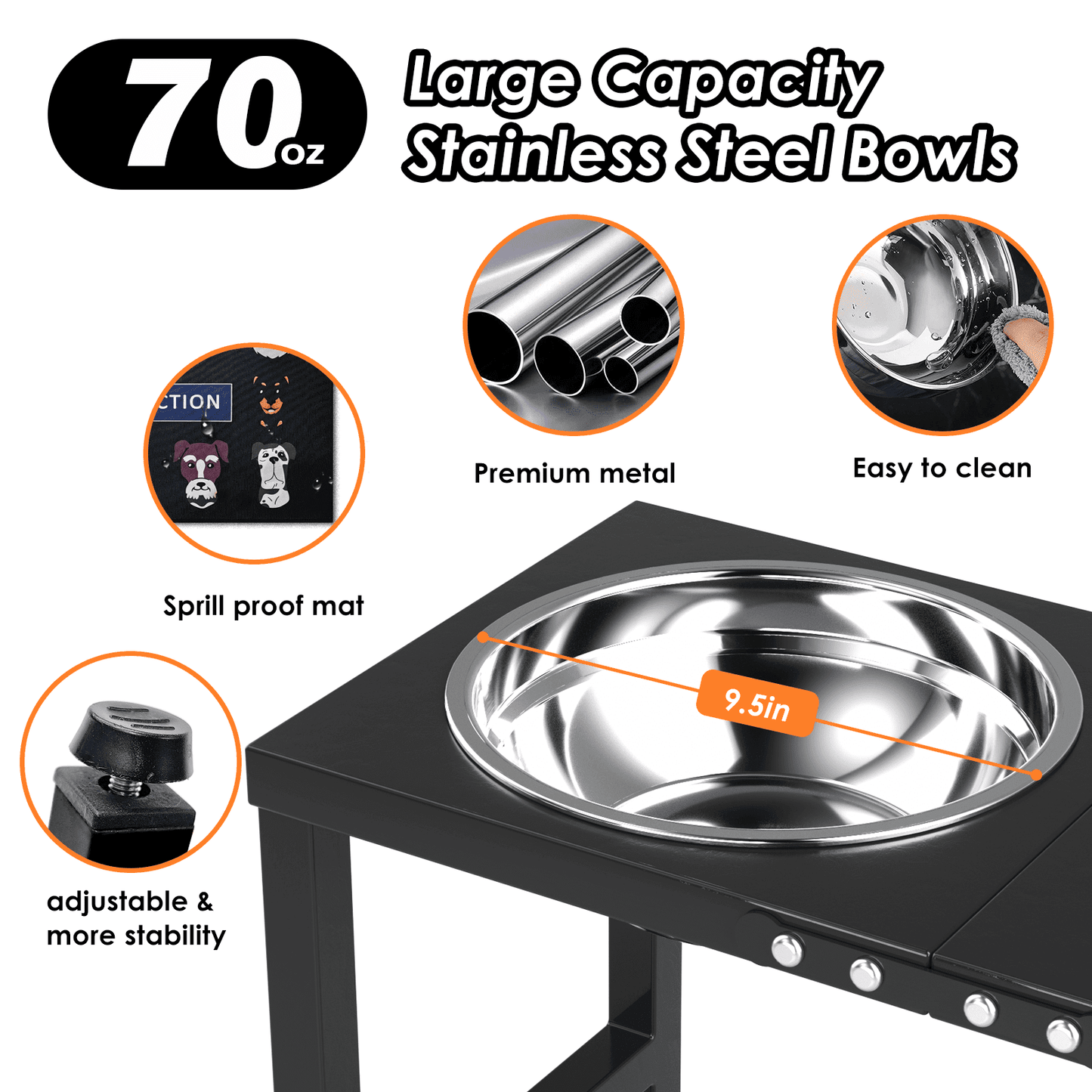 Dog Bowl Stand for Large Dogs with Sprill Proof Mat, Dog Food & Water Bowls 10" Tall Dog Feeder