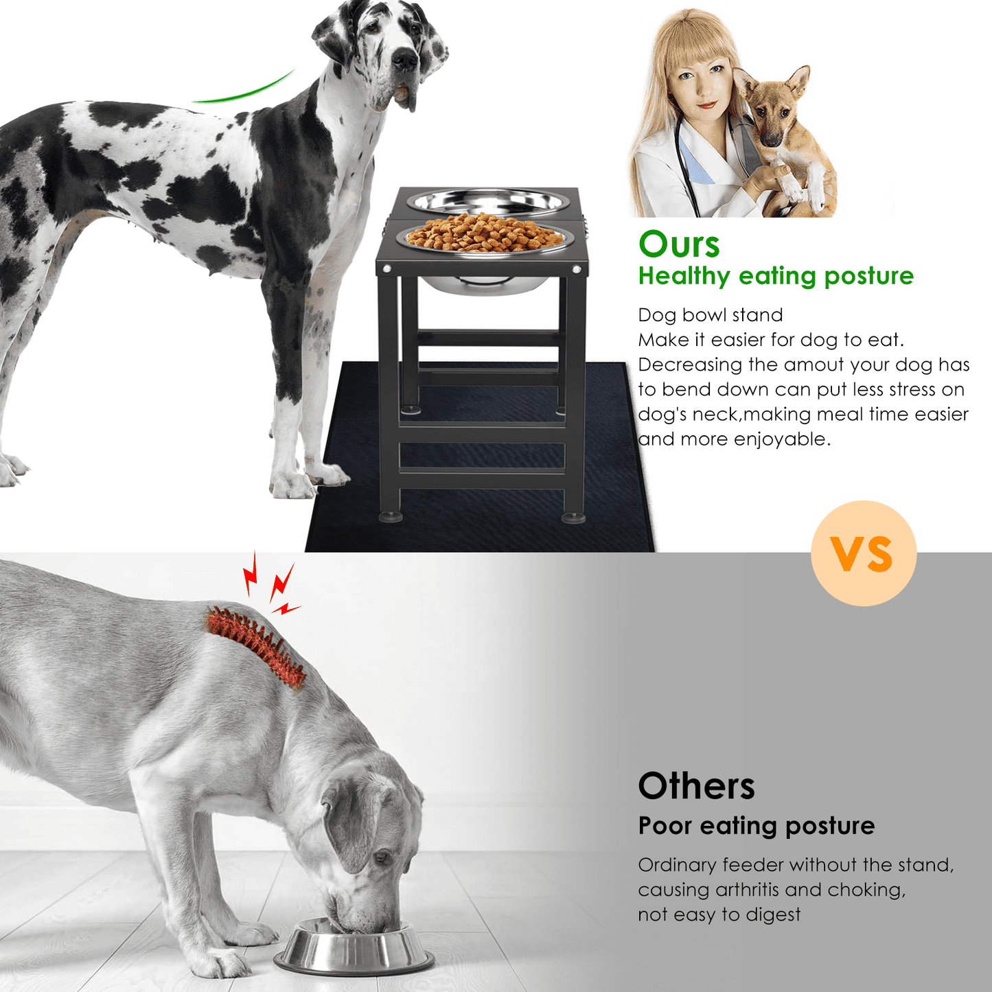 Dog Bowl Stand for Large Dogs with Sprill Proof Mat, Dog Food & Water Bowls 10" Tall Dog Feeder