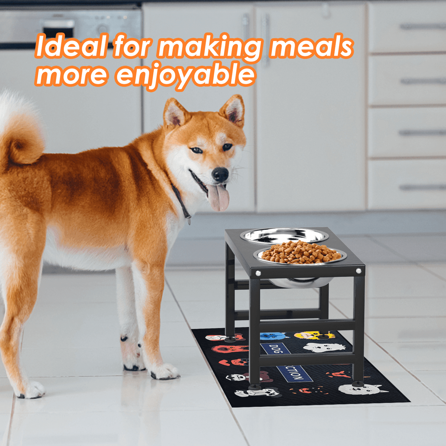 Dog Bowl Stand for Large Dogs with Sprill Proof Mat, Dog Food & Water Bowls 10" Tall Dog Feeder