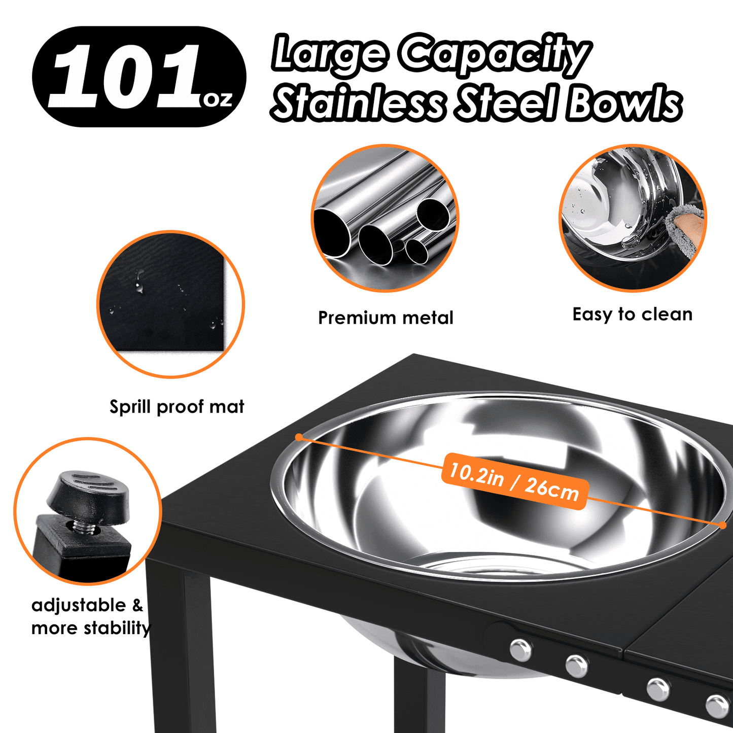 Dog Bowl Stand for Large Dogs with Sprill Proof Mat, Dog Food & Water Bowls 10" Tall Dog Feeder