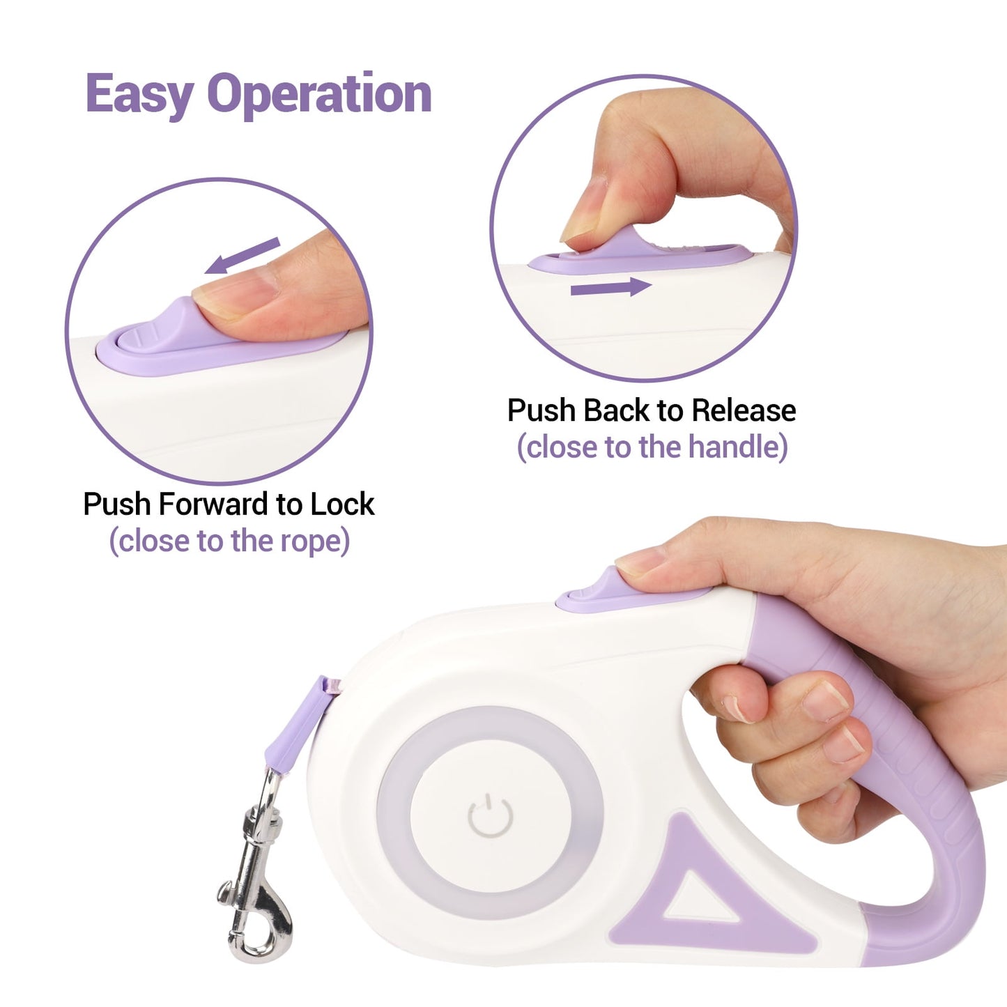 Dog Leash, 16ft with Light, Anti-Slip Handle, One Button Brake & Lock Tangle-Free Dog Retractable Leash