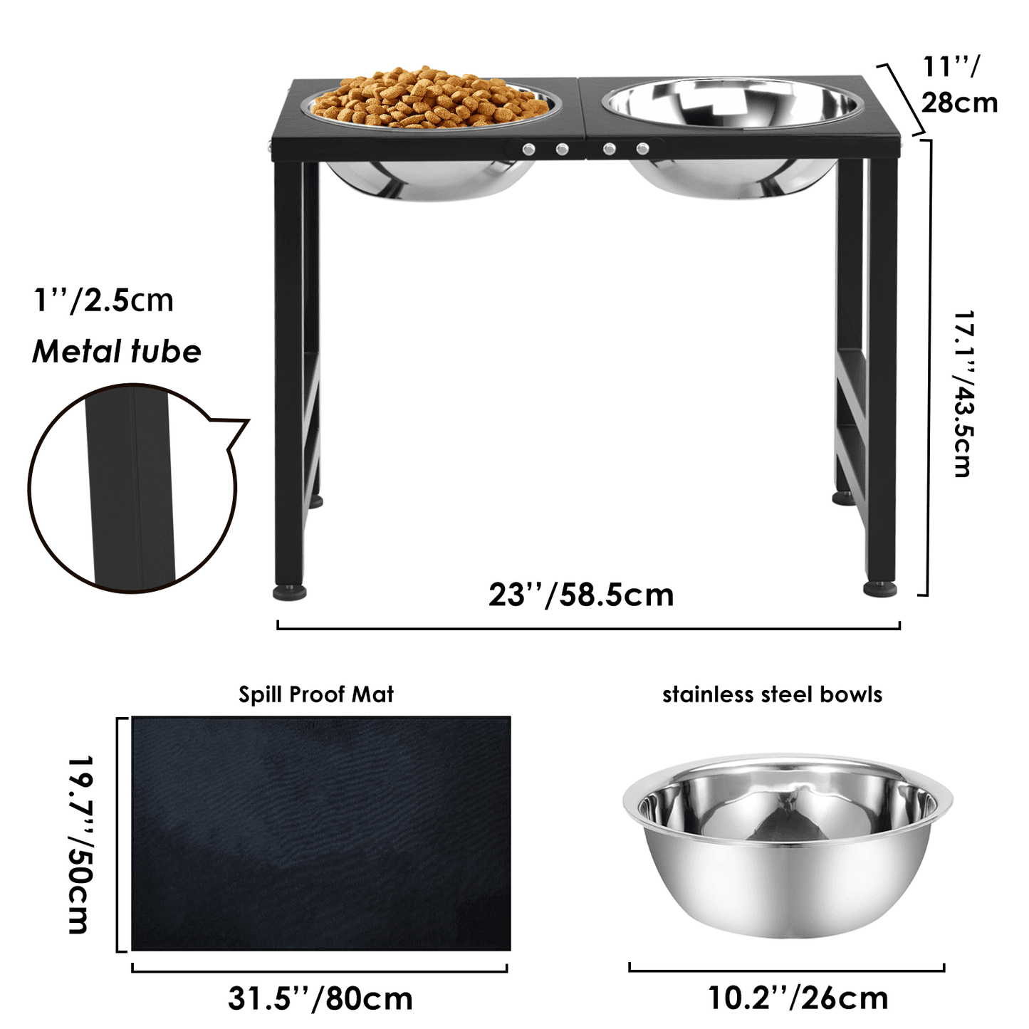 Dog Bowl Stand for Large Dogs with Sprill Proof Mat, Dog Food & Water Bowls 10" Tall Dog Feeder