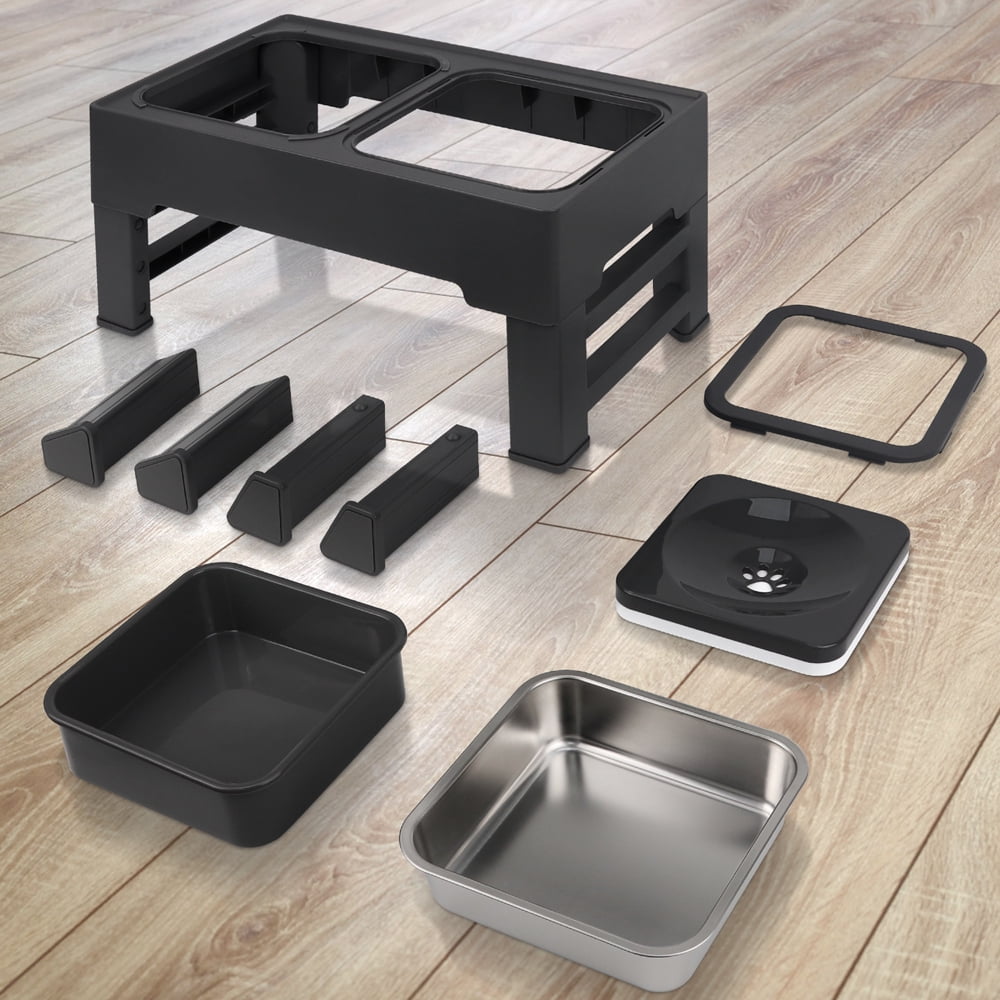 Dog Bowls with Slow Feeder, Adjust 4 Heights for Small Medium Large Dogs, Black