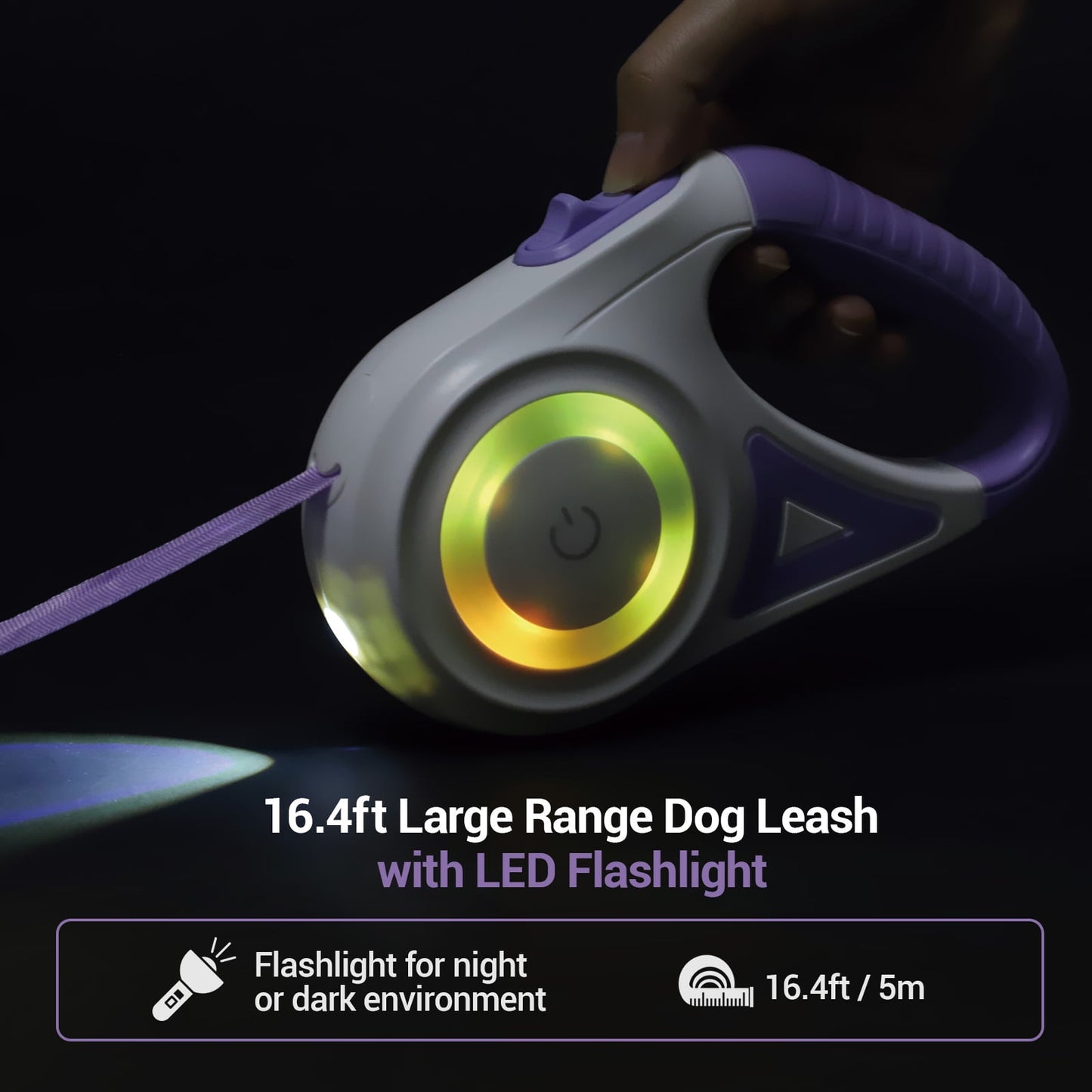Dog Leash, 16ft with Light, Anti-Slip Handle, One Button Brake & Lock Tangle-Free Dog Retractable Leash