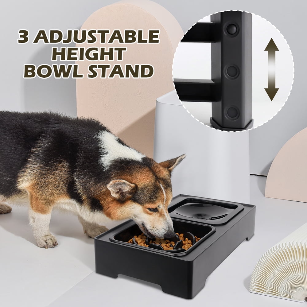 Dog Bowls with Slow Feeder, Adjust 4 Heights for Small Medium Large Dogs, Black