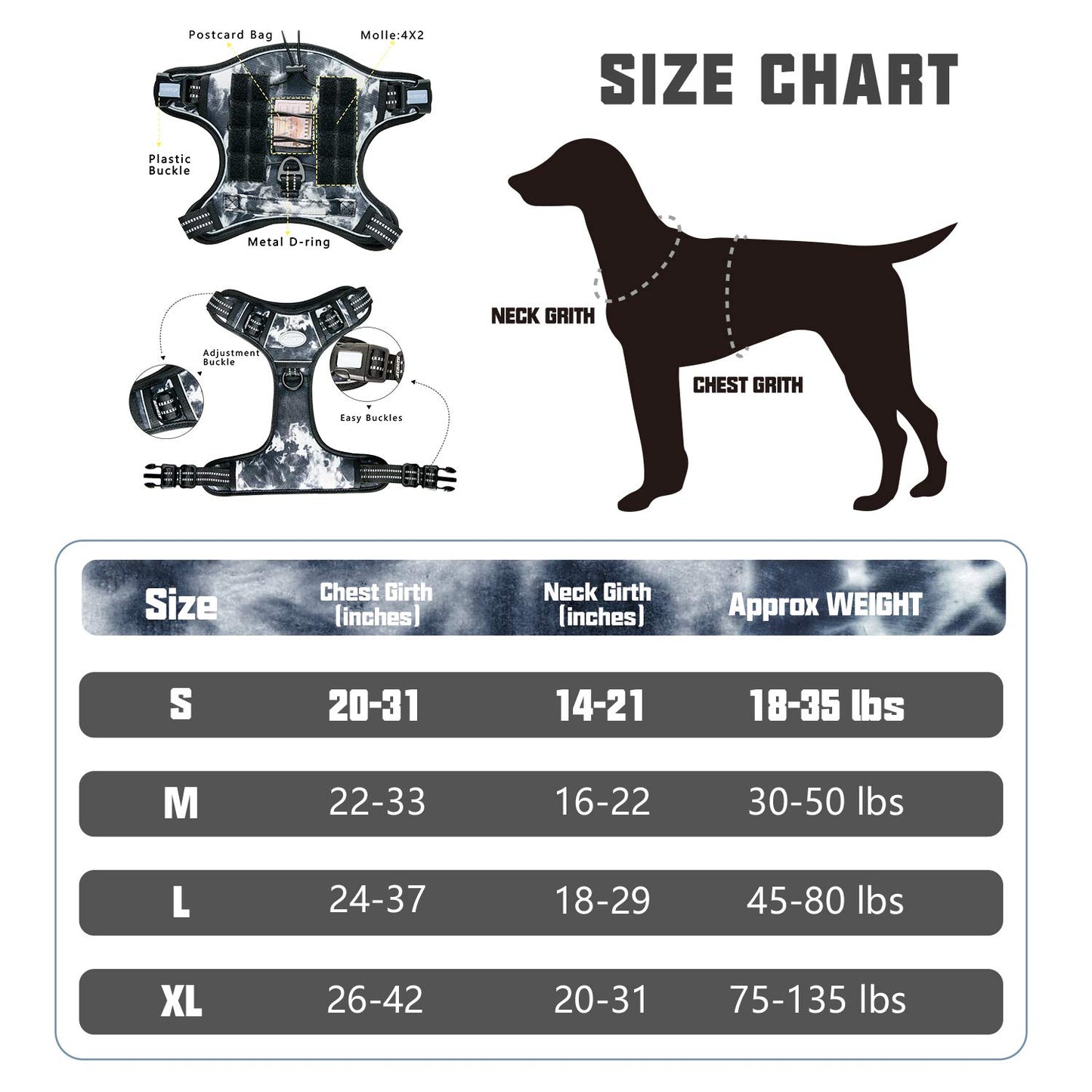 Dog Harness for Small Medium Dogs No Pull Adjustable Reflective K9 Working Training Easy Control Pet