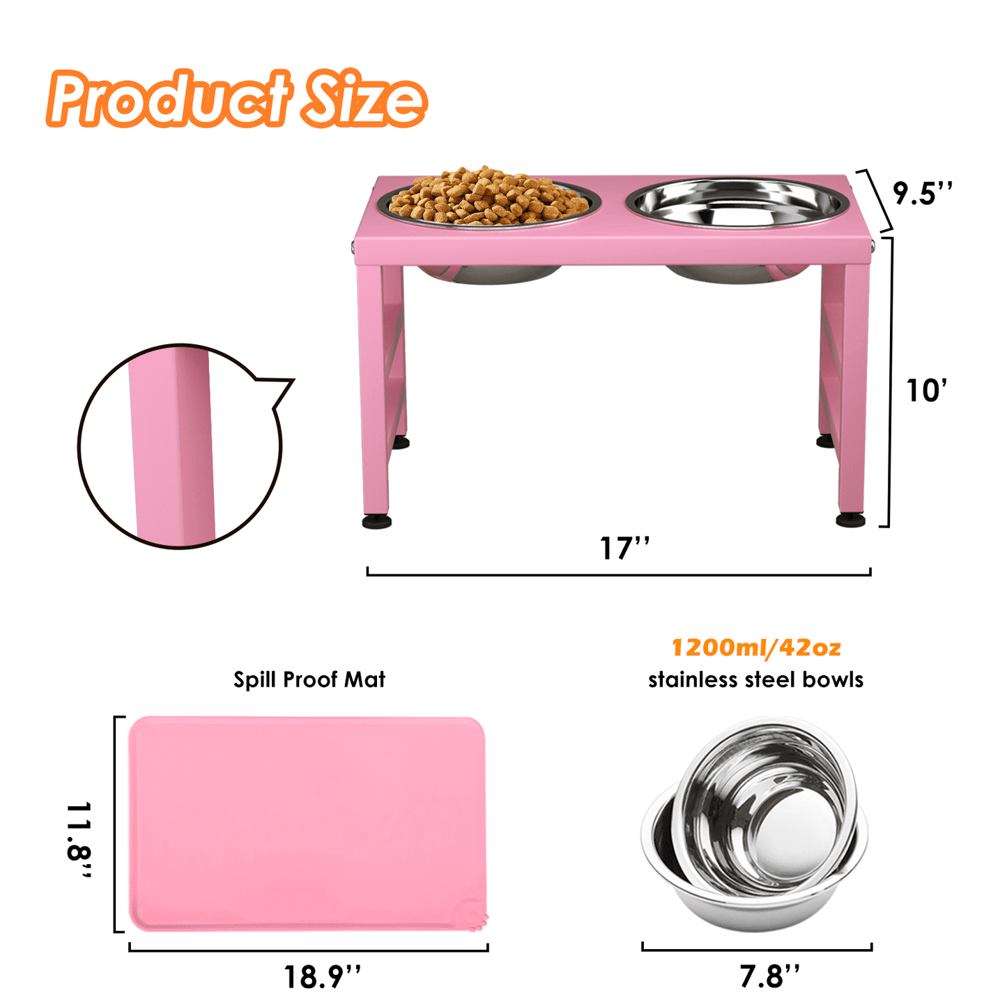 Dog Bowl Stand for Large Dogs with Sprill Proof Mat, Dog Food & Water Bowls 10" Tall Dog Feeder