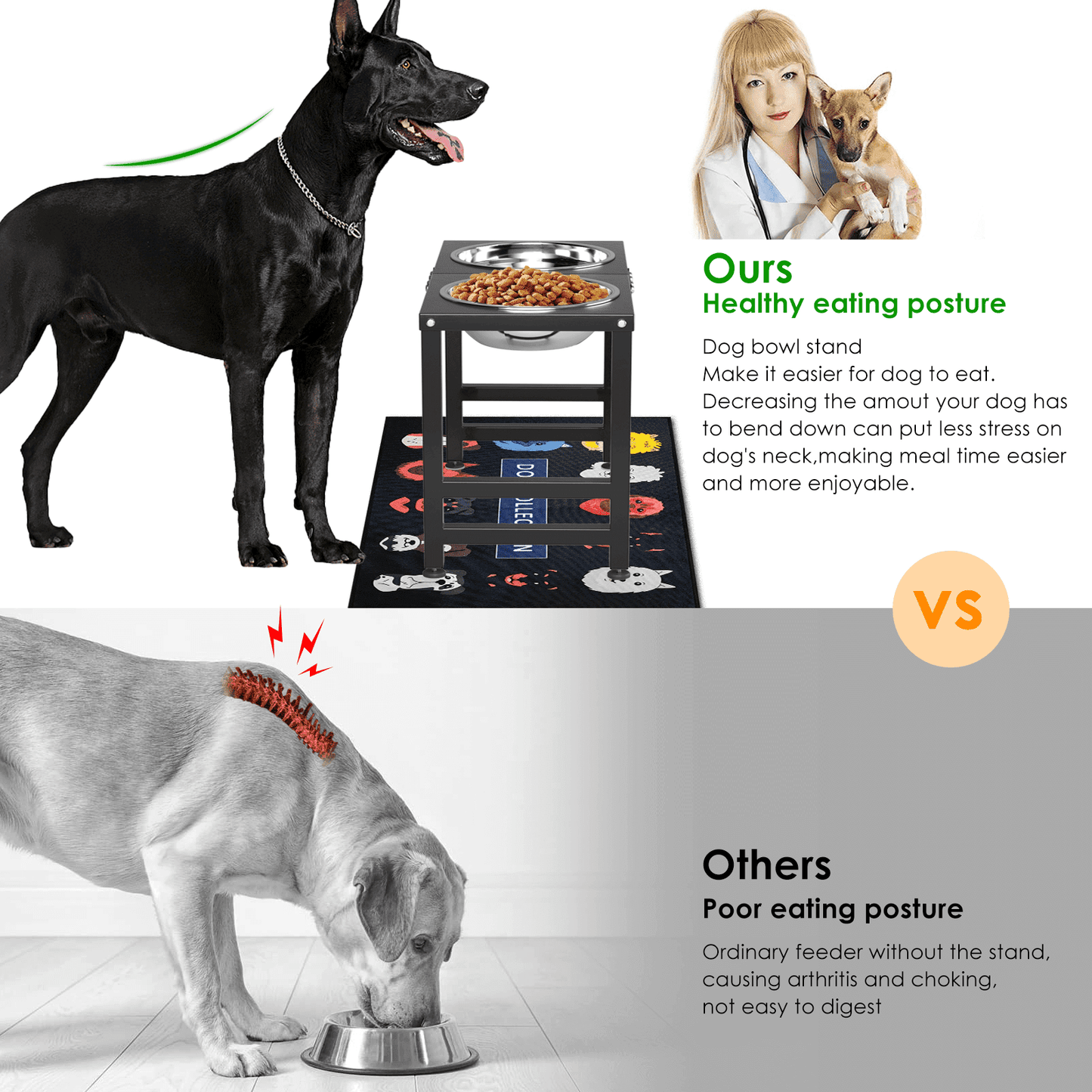 Dog Bowl Stand for Large Dogs with Sprill Proof Mat, Dog Food & Water Bowls 10" Tall Dog Feeder