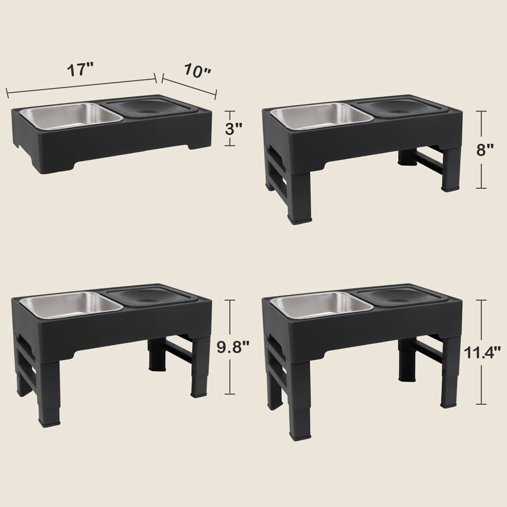 Dog Bowls with Slow Feeder, Adjust 4 Heights for Small Medium Large Dogs, Black