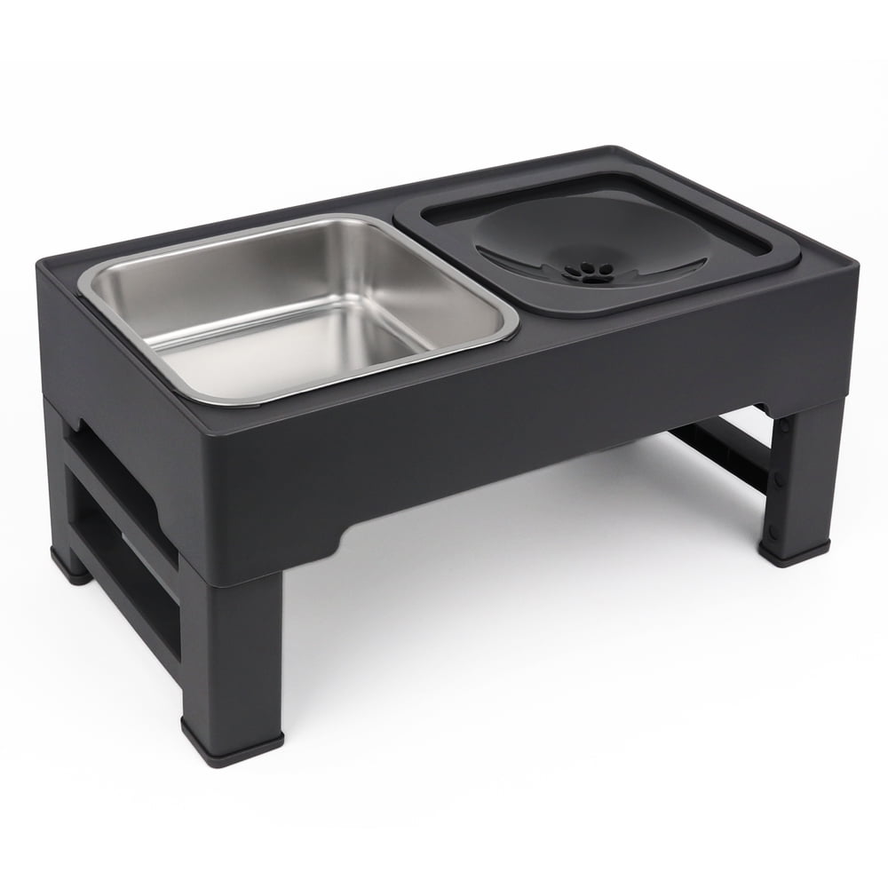 Dog Bowls with Slow Feeder, Adjust 4 Heights for Small Medium Large Dogs, Black