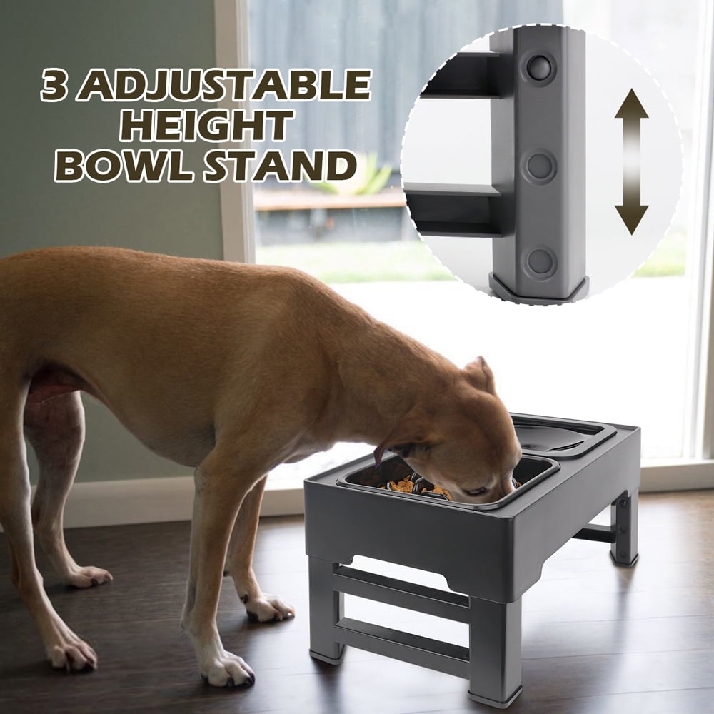 Dog Bowls with Slow Feeder, Adjust 4 Heights for Small Medium Large Dogs, Black