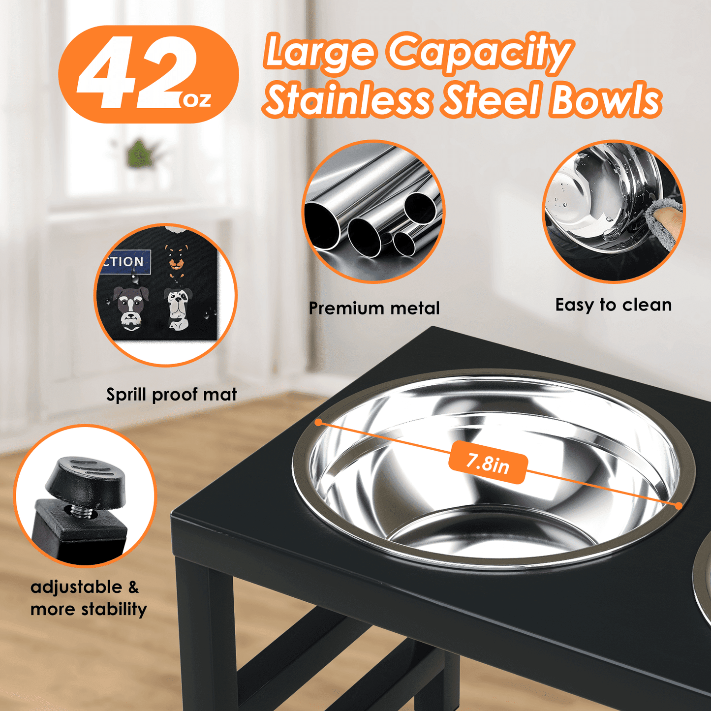 Dog Bowl Stand for Large Dogs with Sprill Proof Mat, Dog Food & Water Bowls 10" Tall Dog Feeder