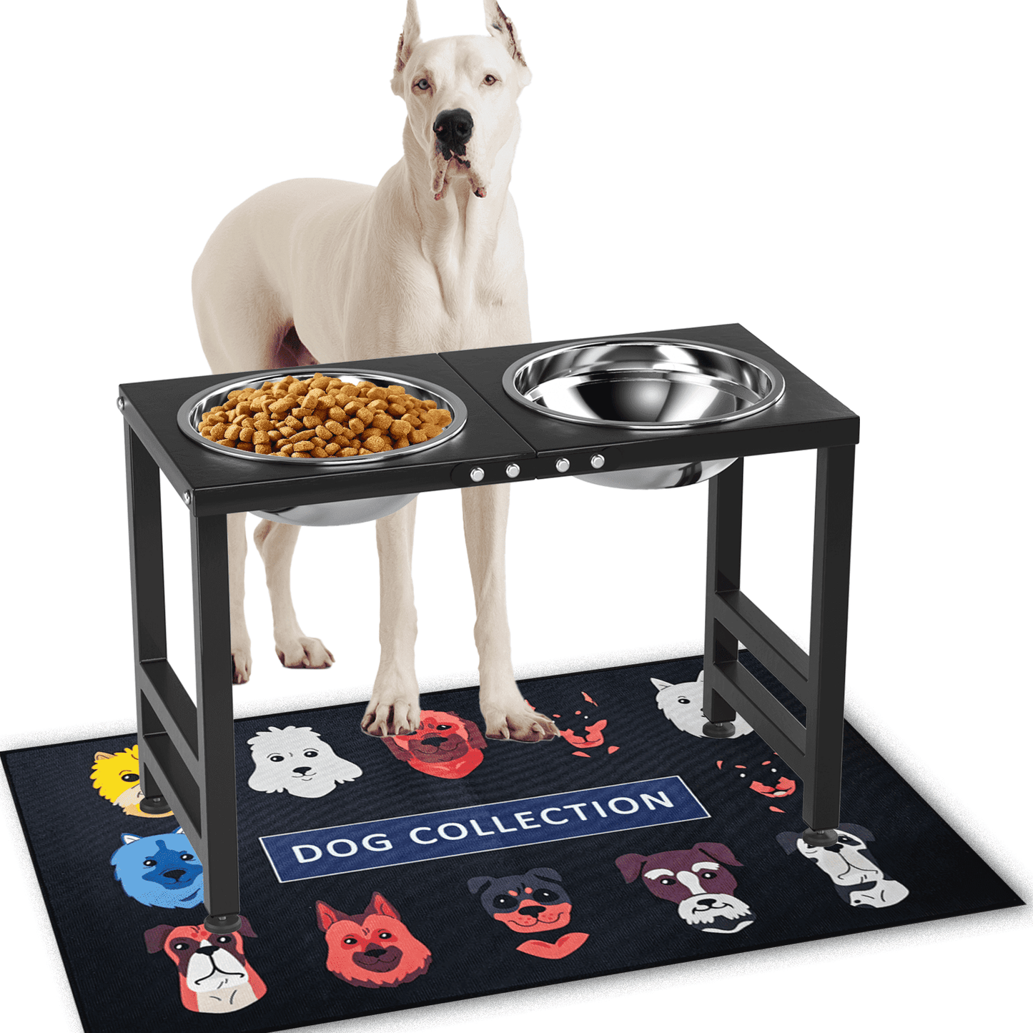 Dog Bowl Stand for Large Dogs with Sprill Proof Mat, Dog Food & Water Bowls 10" Tall Dog Feeder