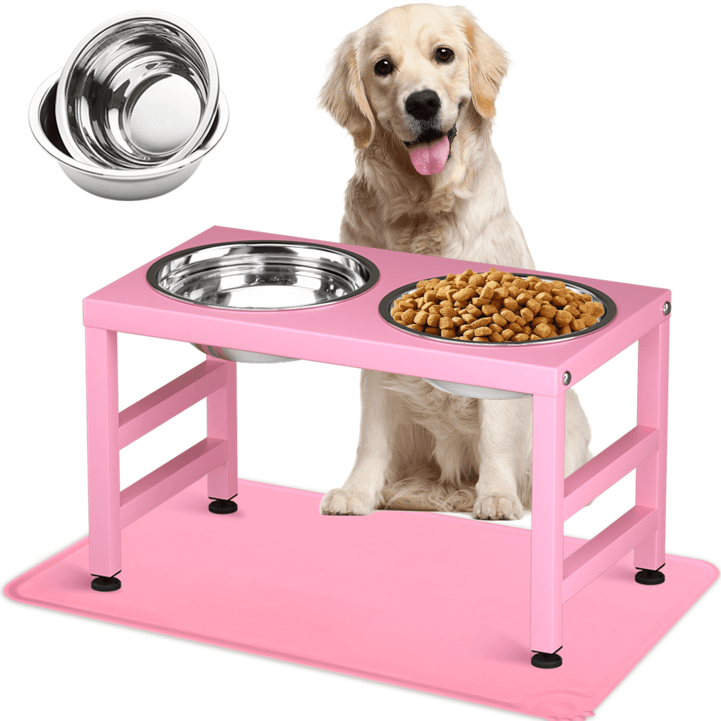 Dog Bowl Stand for Large Dogs with Sprill Proof Mat, Dog Food & Water Bowls 10" Tall Dog Feeder
