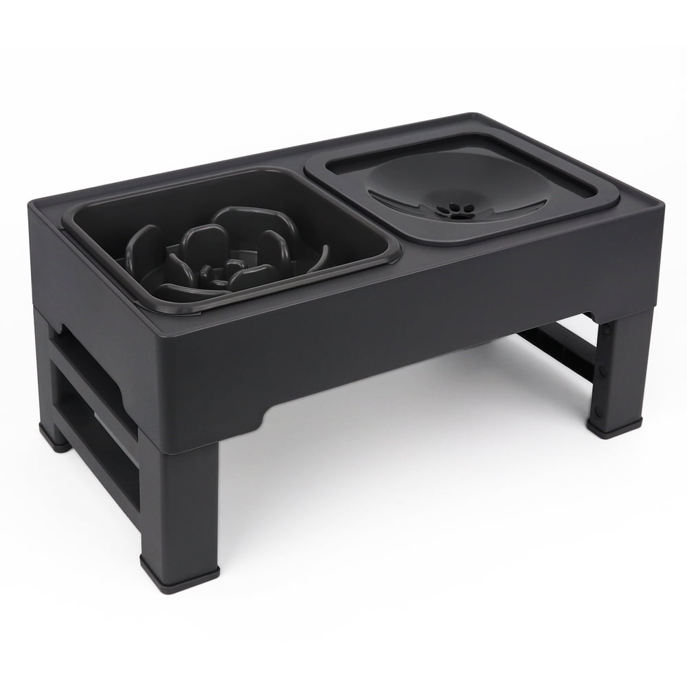 Dog Bowls with Slow Feeder, Adjust 4 Heights for Small Medium Large Dogs, Black
