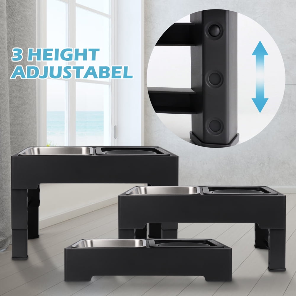Dog Bowls with Slow Feeder, Adjust 4 Heights for Small Medium Large Dogs, Black