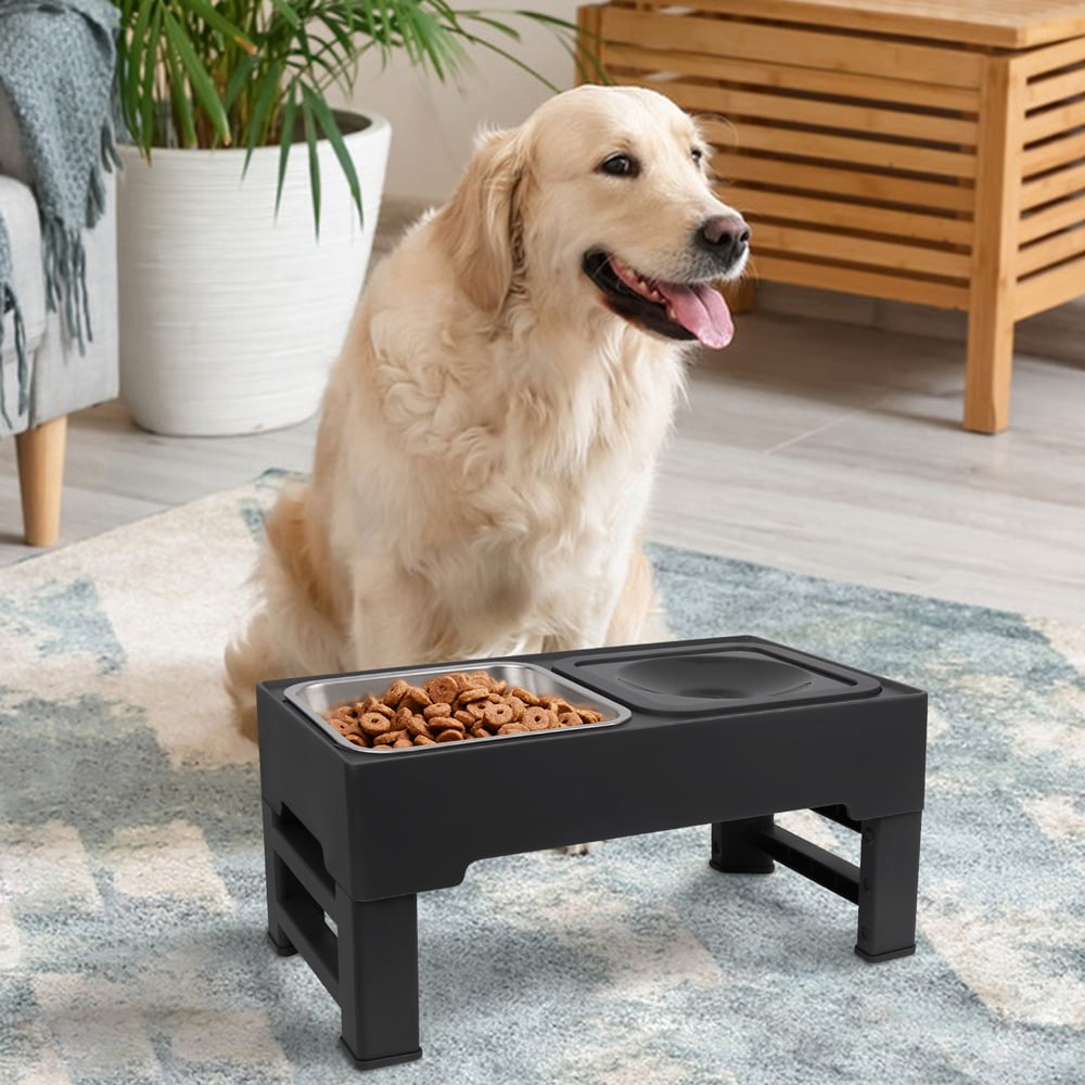 Dog Bowls with Slow Feeder, Adjust 4 Heights for Small Medium Large Dogs, Black