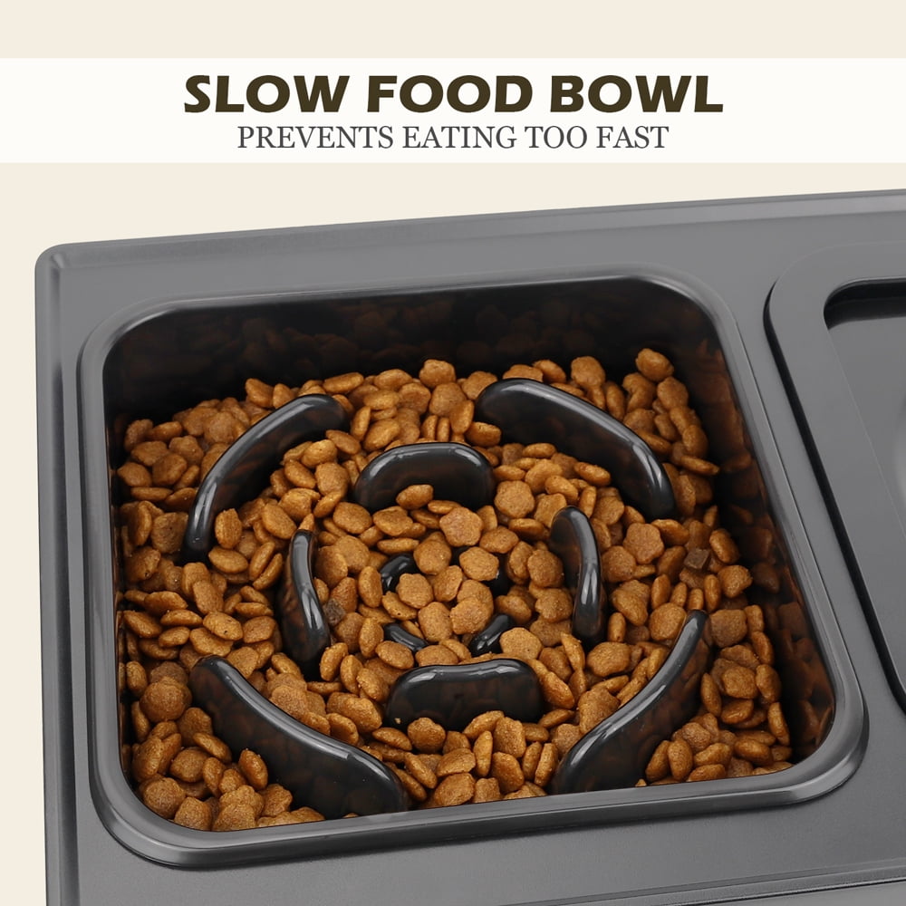 Dog Bowls with Slow Feeder, Adjust 4 Heights for Small Medium Large Dogs, Black