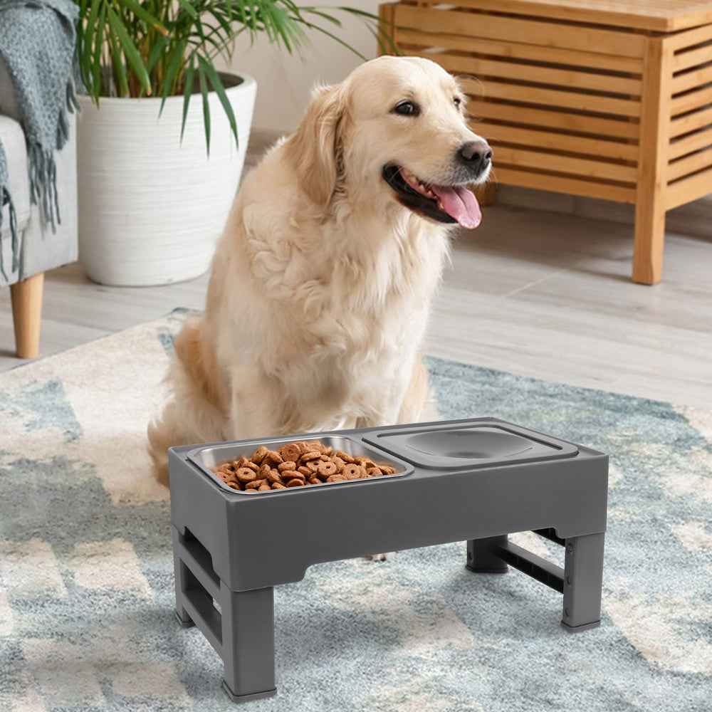 Dog Bowls with Slow Feeder, Adjust 4 Heights for Small Medium Large Dogs, Black