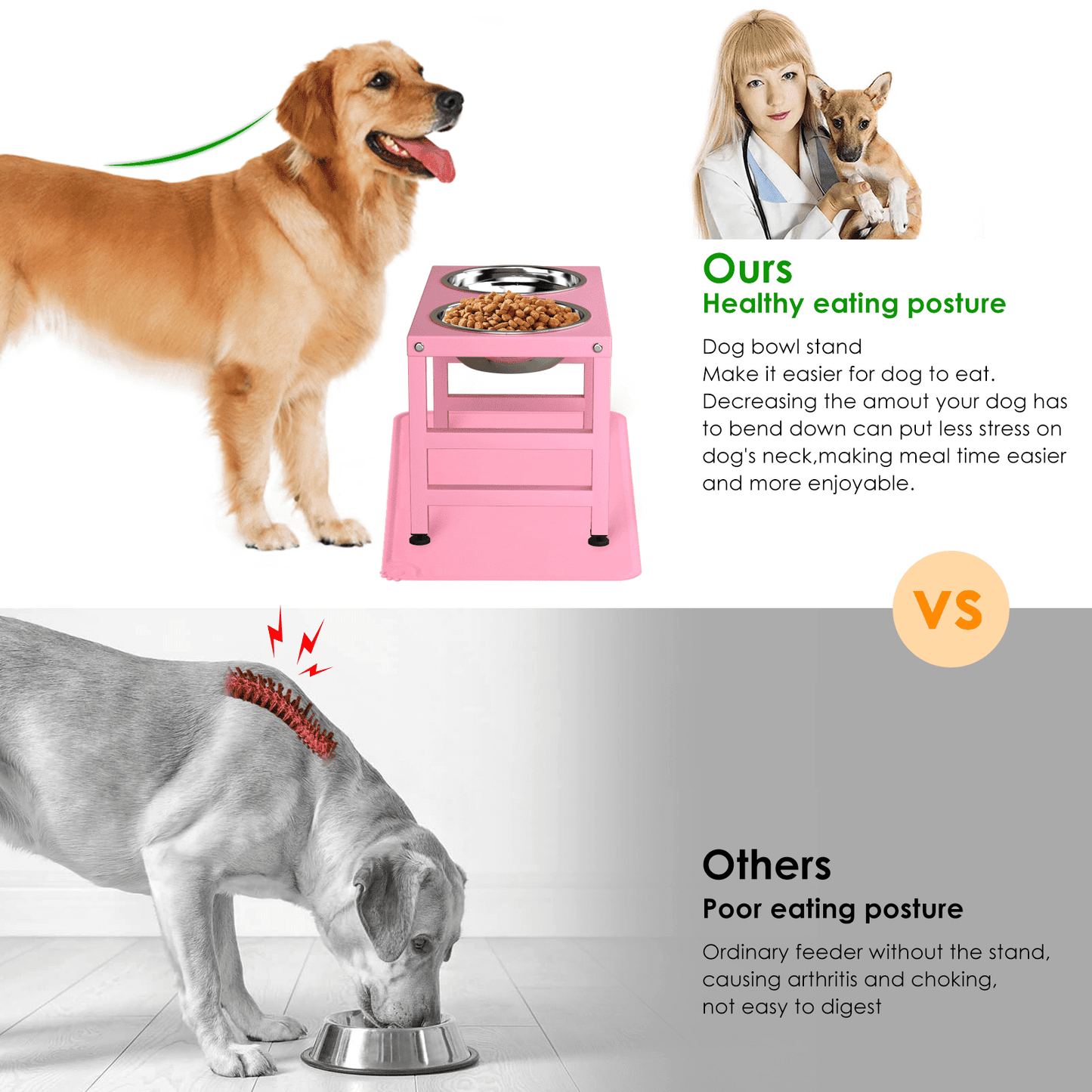 Dog Bowl Stand for Large Dogs with Sprill Proof Mat, Dog Food & Water Bowls 10" Tall Dog Feeder