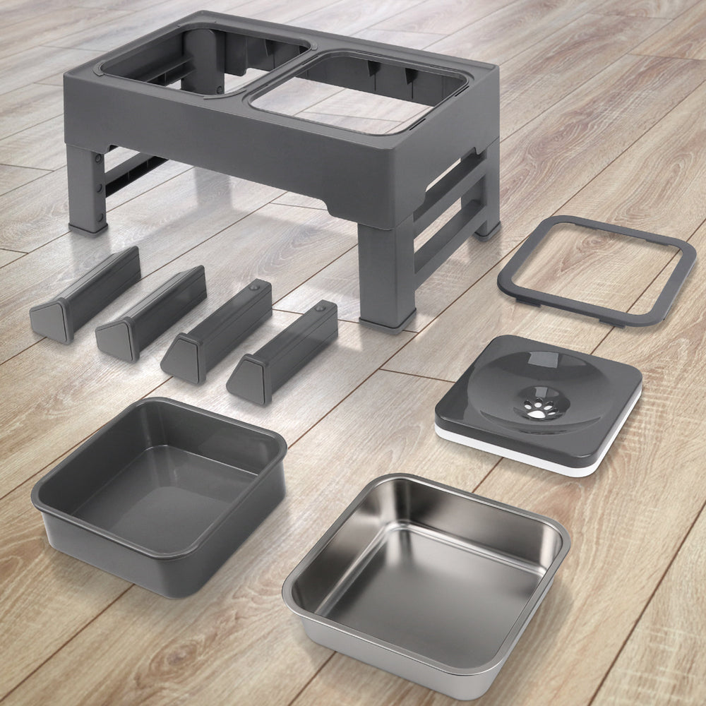 Dog Bowls with Slow Feeder, Adjust 4 Heights for Small Medium Large Dogs, Black
