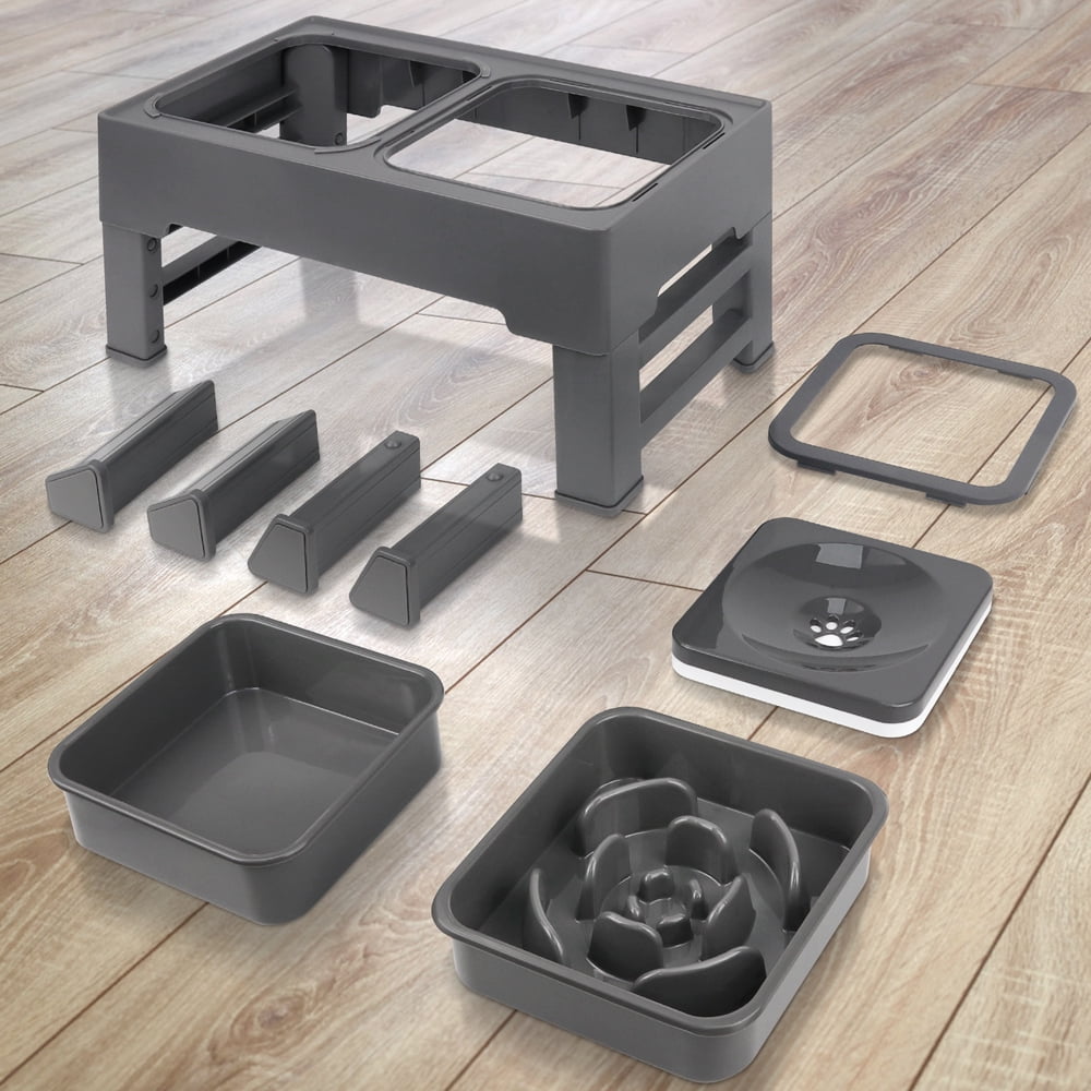 Dog Bowls with Slow Feeder, Adjust 4 Heights for Small Medium Large Dogs, Black
