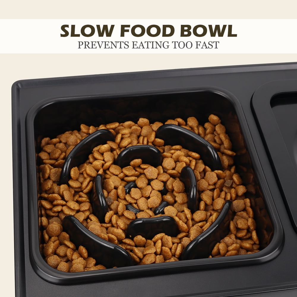 Dog Bowls with Slow Feeder, Adjust 4 Heights for Small Medium Large Dogs, Black