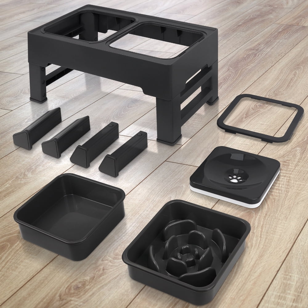 Dog Bowls with Slow Feeder, Adjust 4 Heights for Small Medium Large Dogs, Black