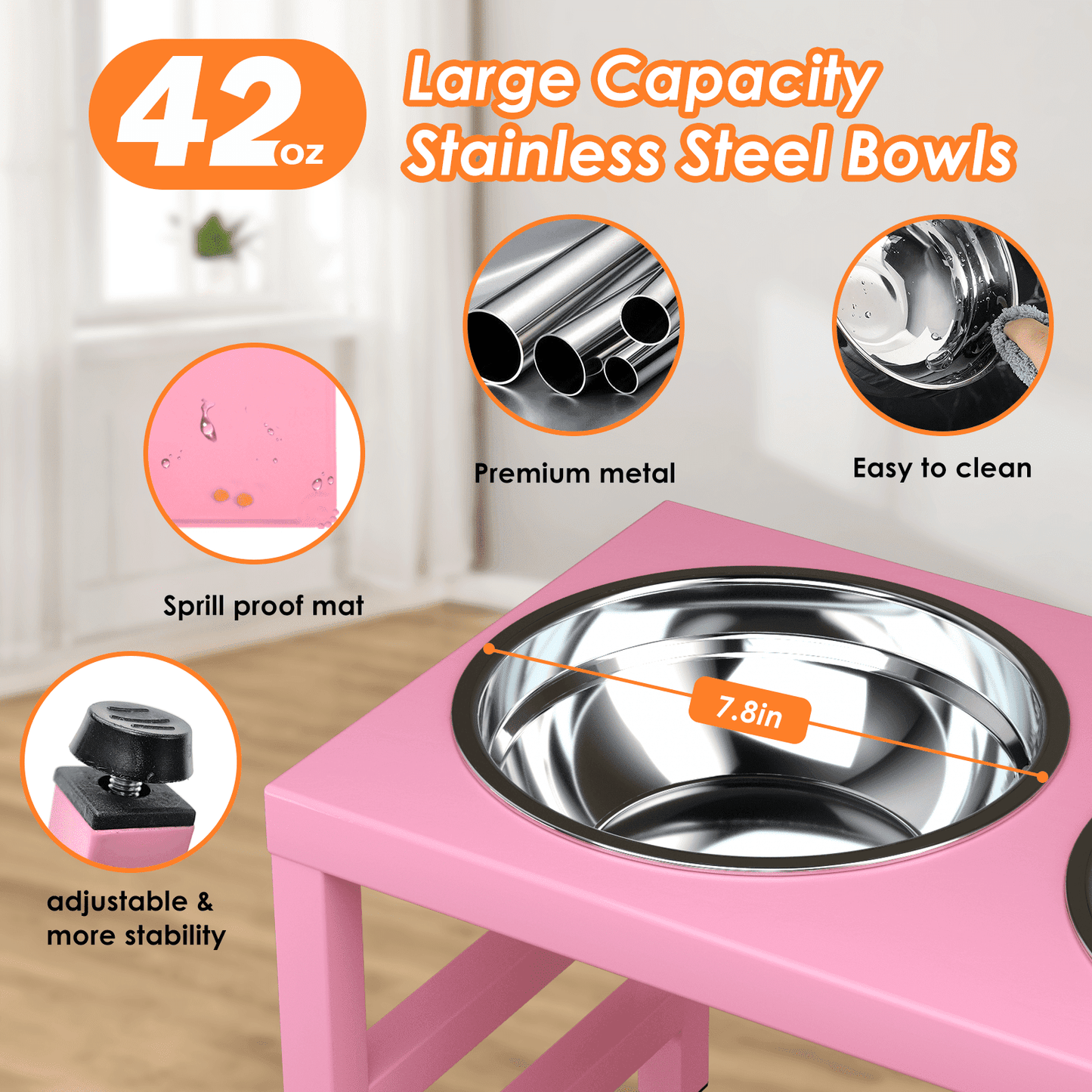 Dog Bowl Stand for Large Dogs with Sprill Proof Mat, Dog Food & Water Bowls 10" Tall Dog Feeder