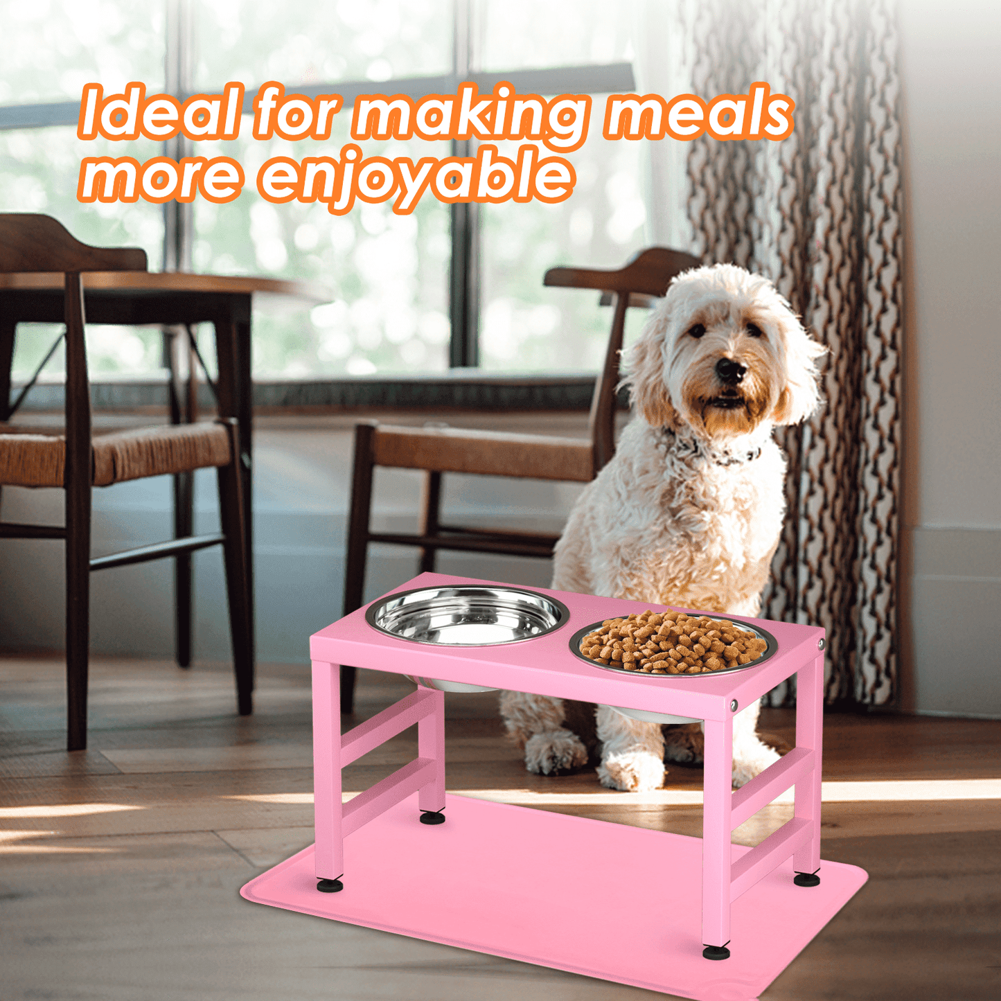 Dog Bowl Stand for Large Dogs with Sprill Proof Mat, Dog Food & Water Bowls 10" Tall Dog Feeder