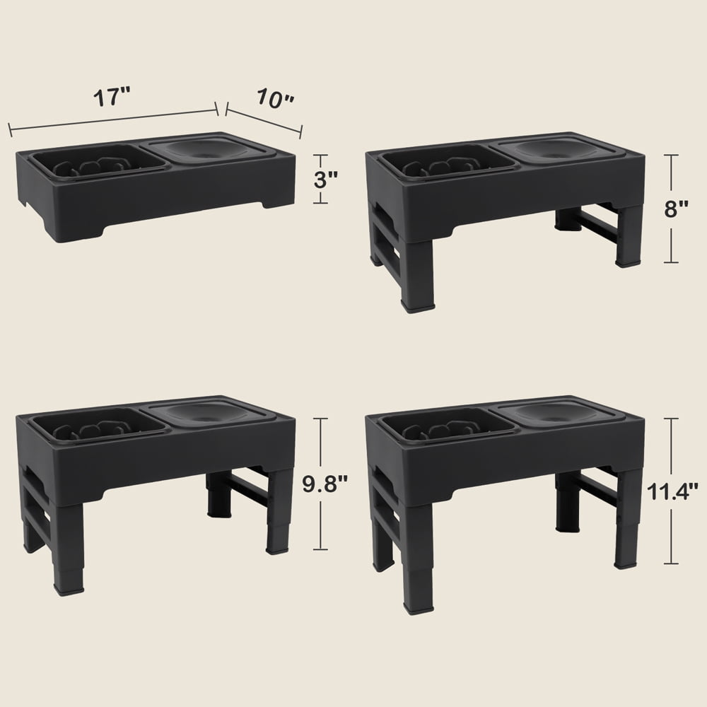 Dog Bowls with Slow Feeder, Adjust 4 Heights for Small Medium Large Dogs, Black