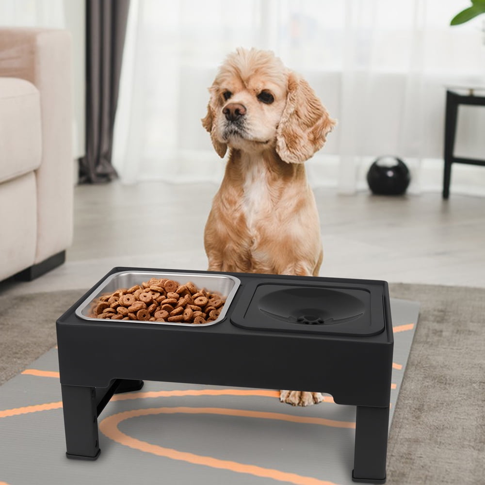Dog Bowls with Slow Feeder, Adjust 4 Heights for Small Medium Large Dogs, Black