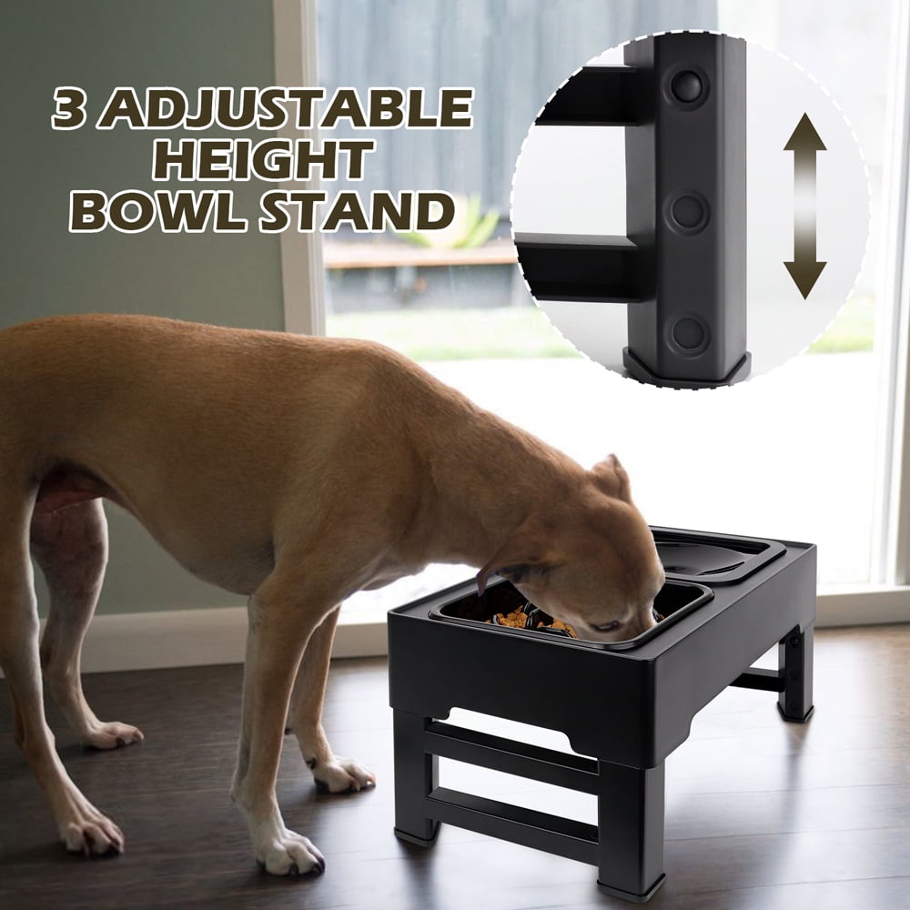 Dog Bowls with Slow Feeder, Adjust 4 Heights for Small Medium Large Dogs, Black