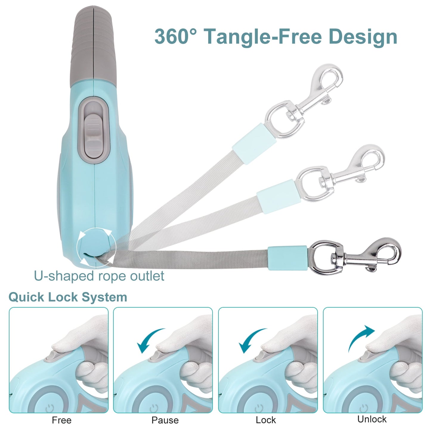 Dog Leash, 16ft with Light, Anti-Slip Handle, One Button Brake & Lock Tangle-Free Dog Retractable Leash